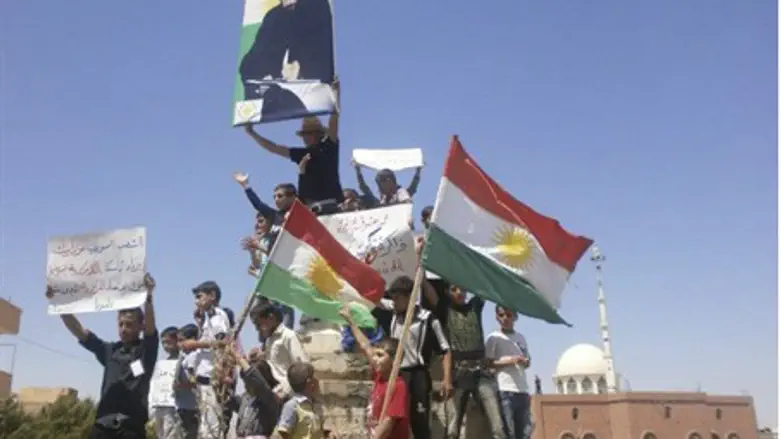 Demonstrators with Kurdish flags