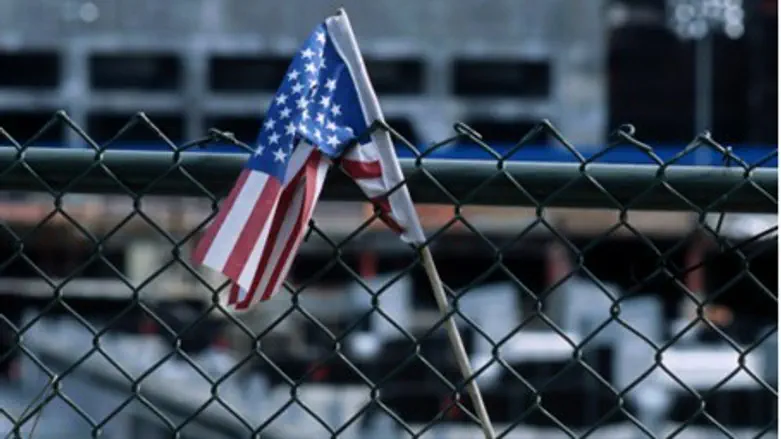 USA Flag near Ruins of the WTC