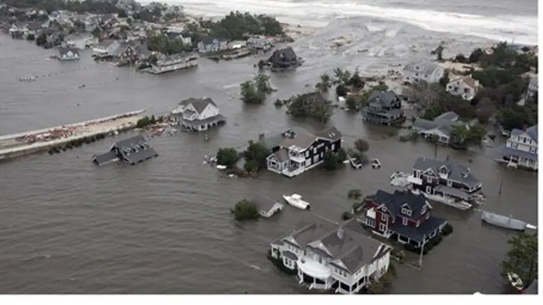 Aerial view of hurricane damage to NJ coastli