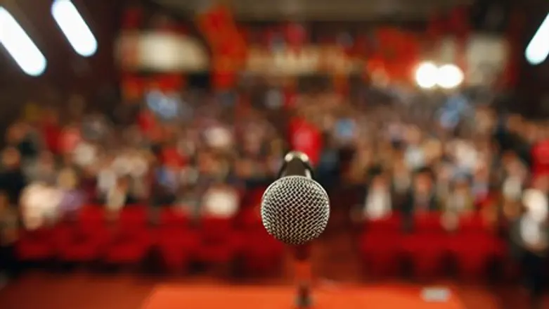 A microphone on stage