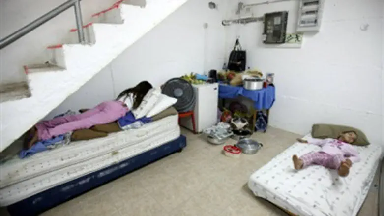 Family in bomb shelter, Ashkelon