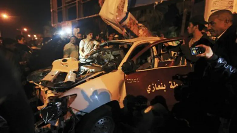Bombed police car in Benghazi