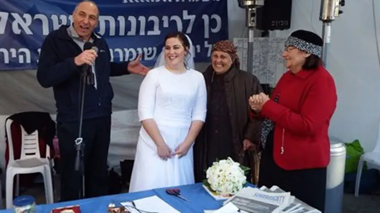 Bride at vigil tent