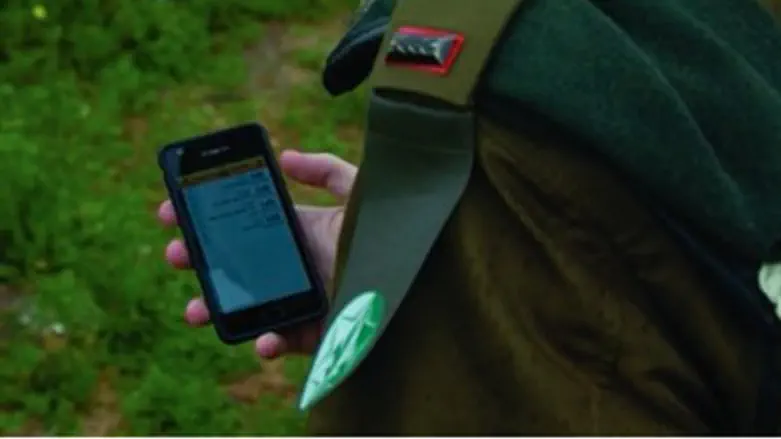 Soldier using smartphone (illustration)