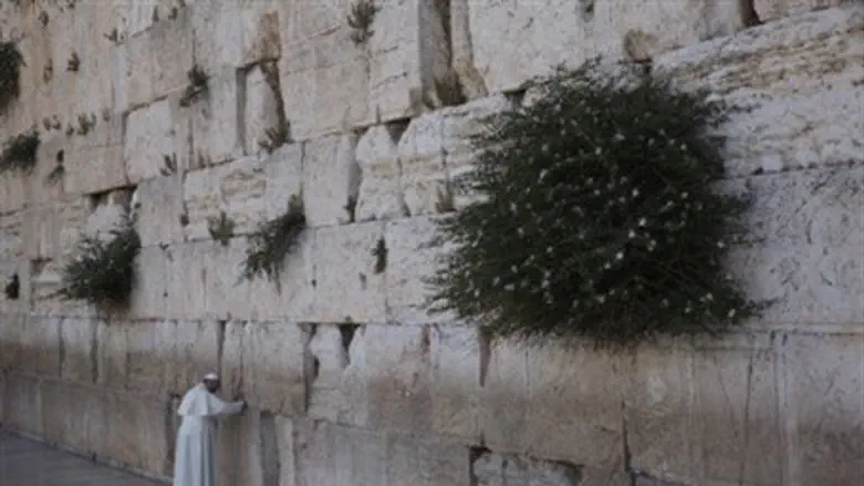 Pope prays at Kotel.