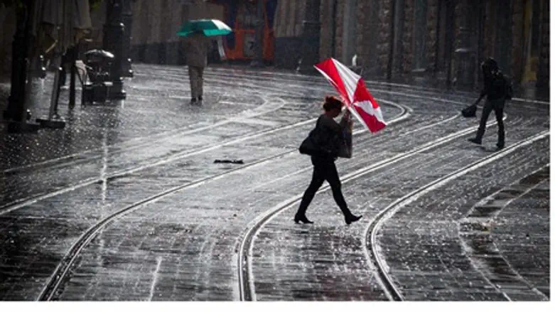 Stormy rain on Jerusalem's Yafo Street