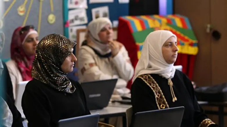 Arab women on computers (illustration)