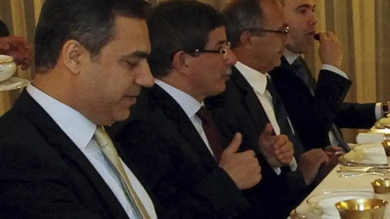 Hakan Fidan (L), Ahmet Davutoglu
