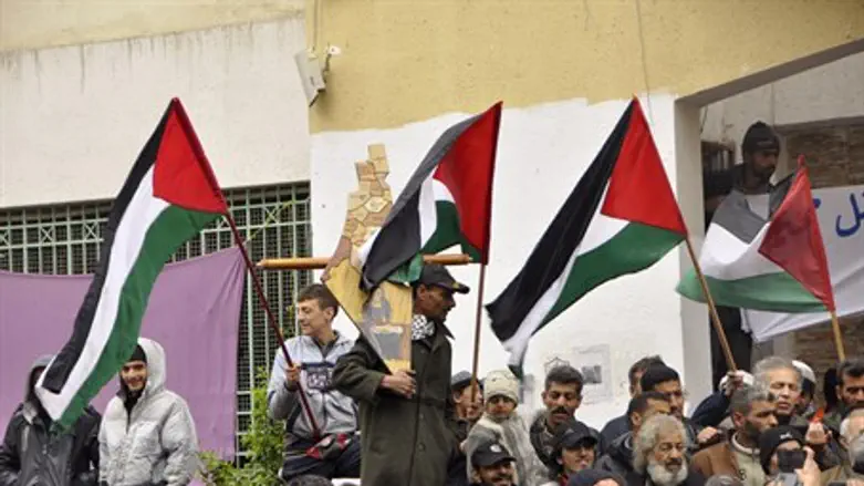 Residents of Yarmouk wave PLO flags