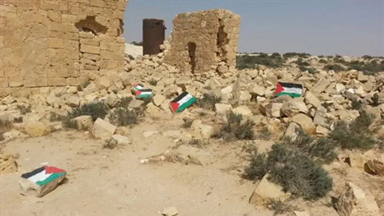 דגלי פלסטין באתר הארכיאולוגי