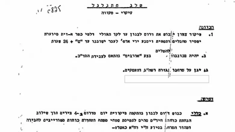 מסמך הפקודה לפתיחת מבצע שלום הגליל