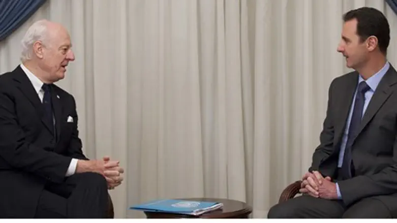 Syrian President Bashar Al-Assad and UN envoy Staffan de Mistura