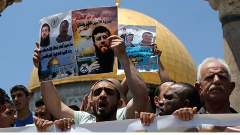 Arabs protest for Khader Adnan on Temple Mount