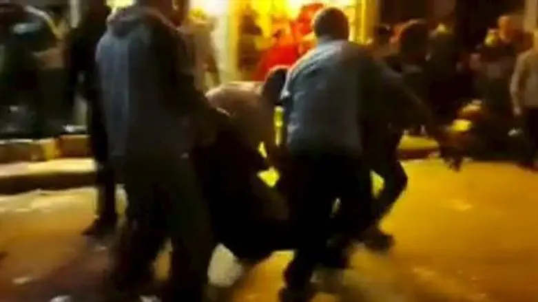 Evacuating casualty in Beirut blast.