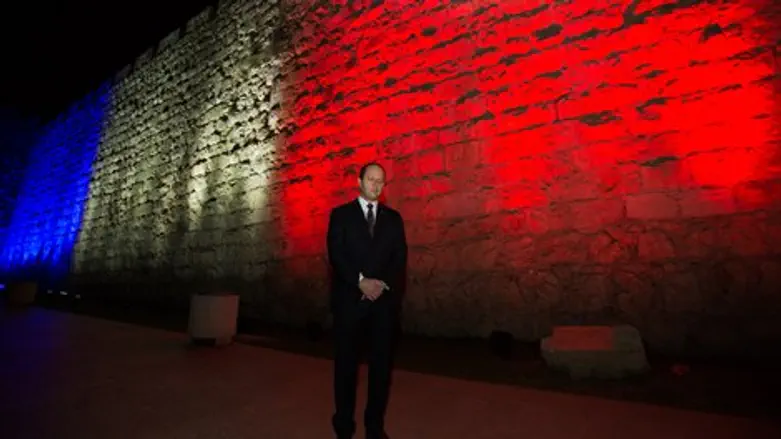 ניר ברקת על רקע החומות בצבעי דגל צרפת