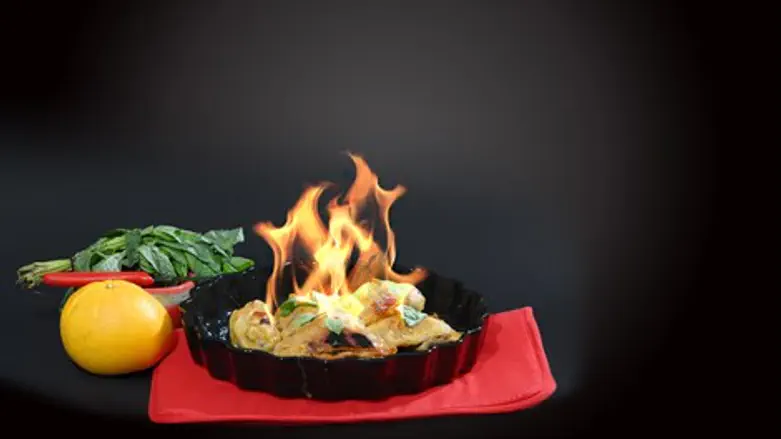 עוף בוער בוודקה ותפוזים