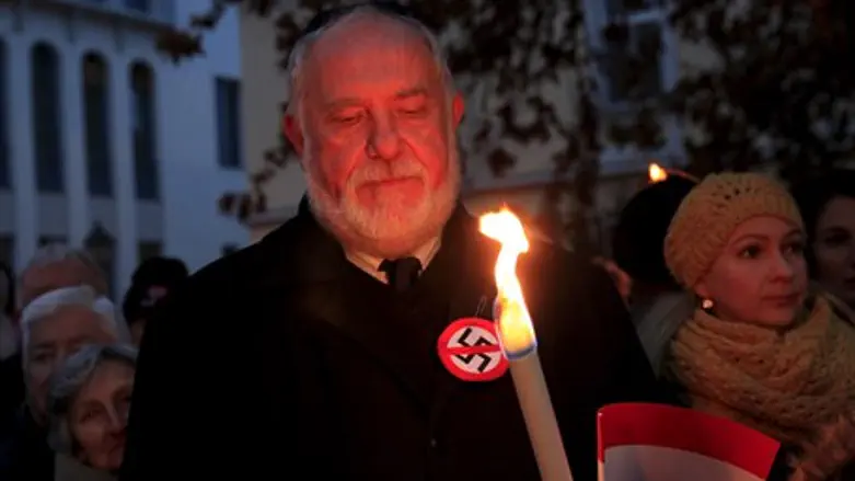 Protest against statue of Balint Homan in Szekesfehervar