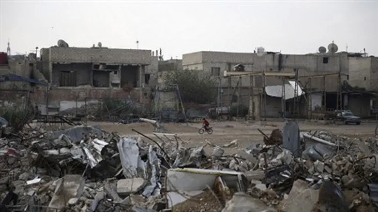 Damaged buildings in the town of Douma, Eastern Ghouta