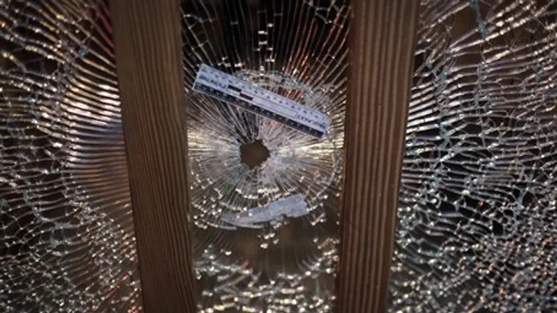 Bullet hole from Nashat Milhem's Tel Aviv shooting