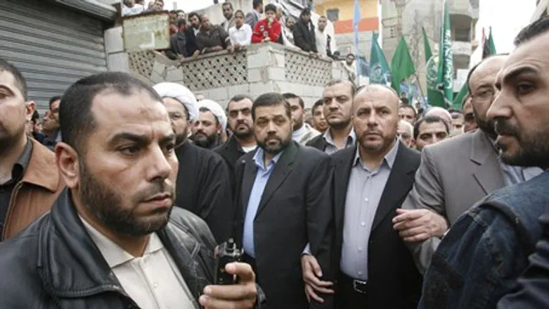 Hamas heads in Lebanon Ousama Hamdan (L), Ahmed Abdel Hadi (C) and Ali Baraka (R) (file)