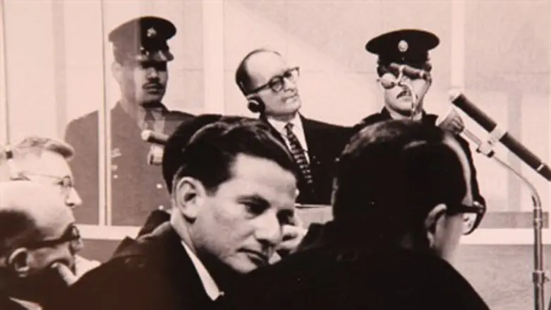 Gideon Hausner, Adolf Eichmann in background