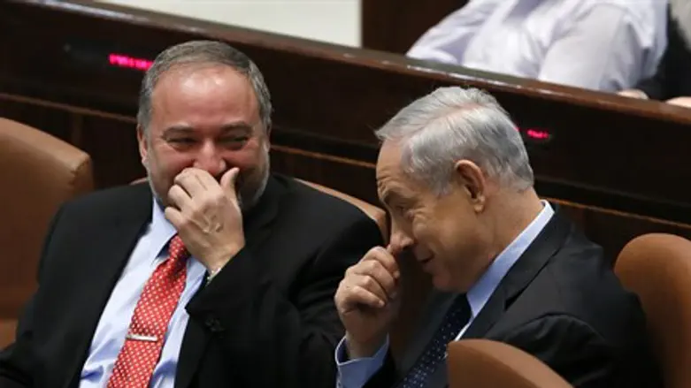 Avigdor Liberman and Binyamin Netanyahu in happier times