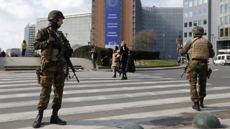 Soldiers guard European Commission in Brussels following bombings