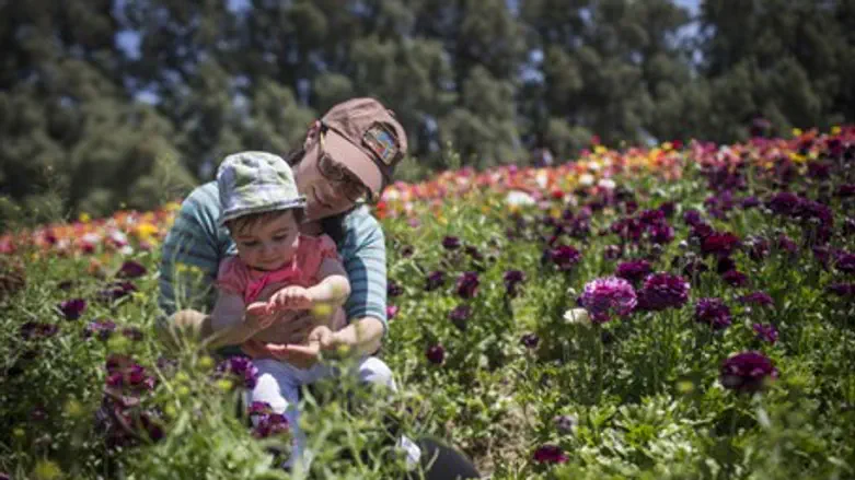 Enjoying spring flowers (illustrative)