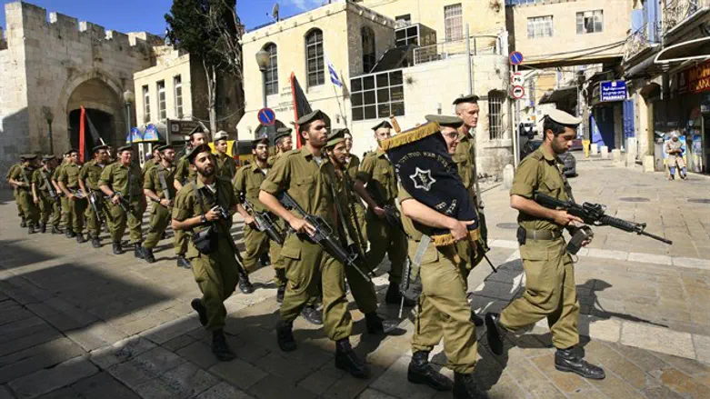 IDF march with Torah scroll