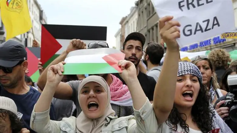 הפגנה נגד ישראל בבלגיה בזמן 'צוק איתן'.