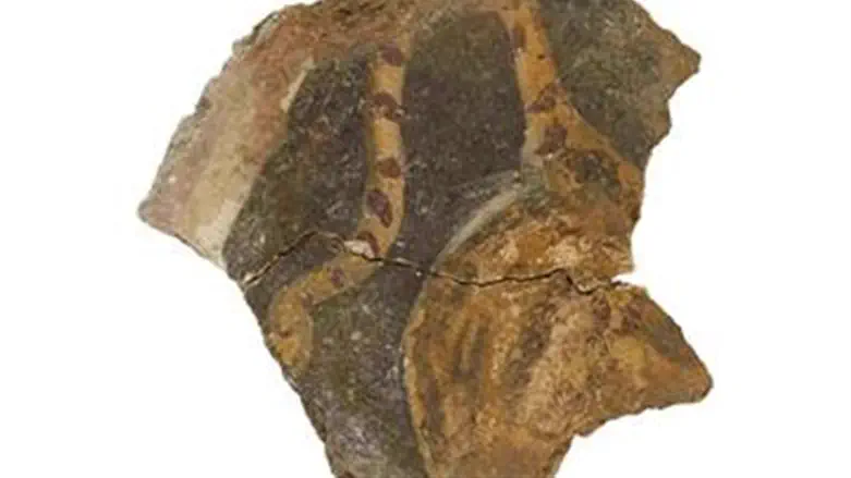 The back of a tiger with its tail curling, in a fresco from Zippori, dating from the early