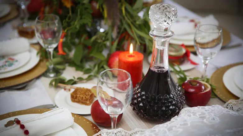 Festive shabbat festival table wine apple spread