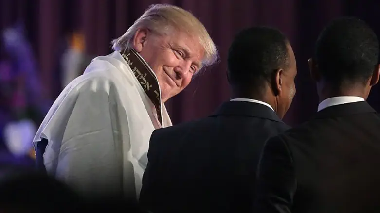 Trump receives prayer shawl at church appearance
