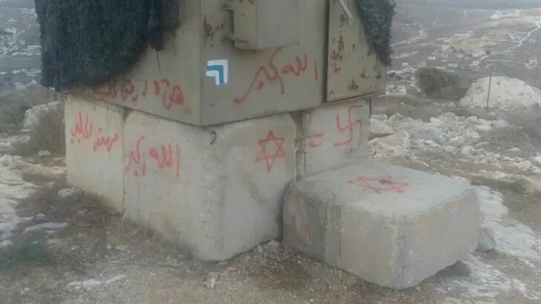 Vandalized IDF guard post
