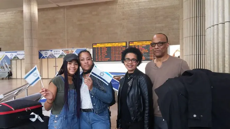 George and Amy Camara and two of their four children arriving in Israel, Nov. 2, 2016