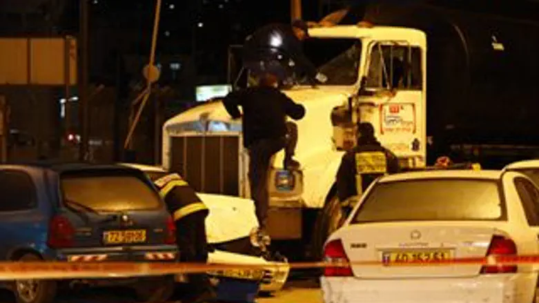 המשאית לאחר הירי במחסום קלנדיה