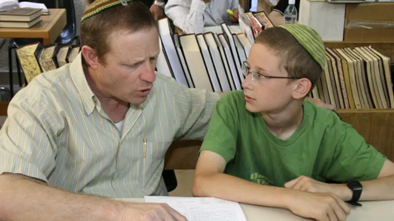 Illustration. Father and son study