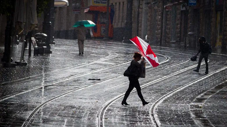 Stormy rain on Jerusalem's Yafo Street