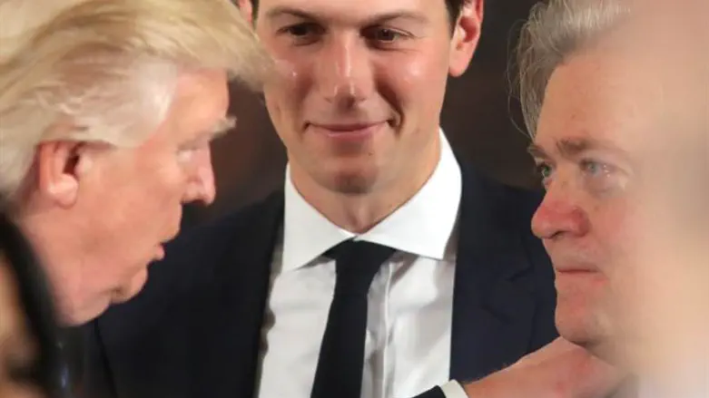Trump (l), Kushner (c), and Bannon (r))