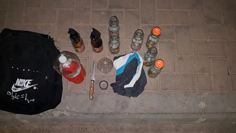 Molotov cocktails and knife found inside the bag
