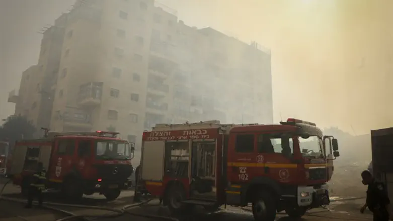 Firefighters in residential area