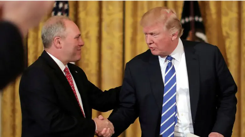 U.S. President Trump shakes hands with Scalise