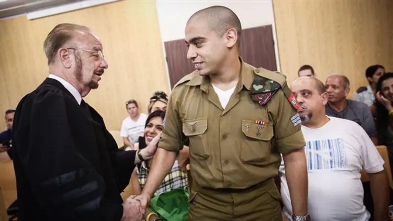 Elor Azariya with attorney Yoram Sheftel