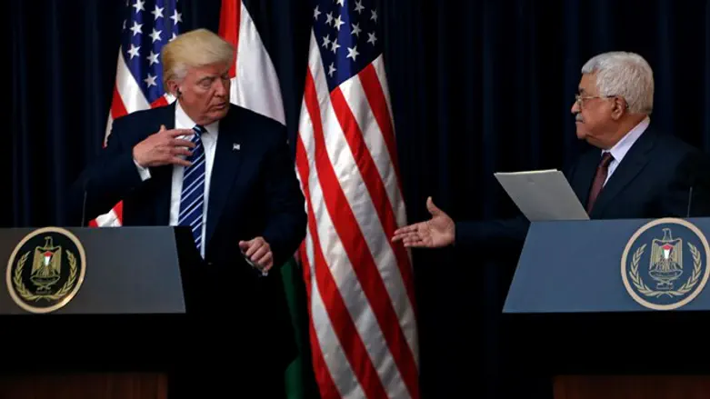 Donald Trump at join presser with Mahmoud Abbas in Bethlehem
