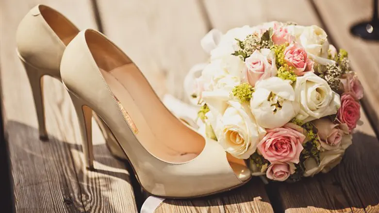 wedding shoes and flowers