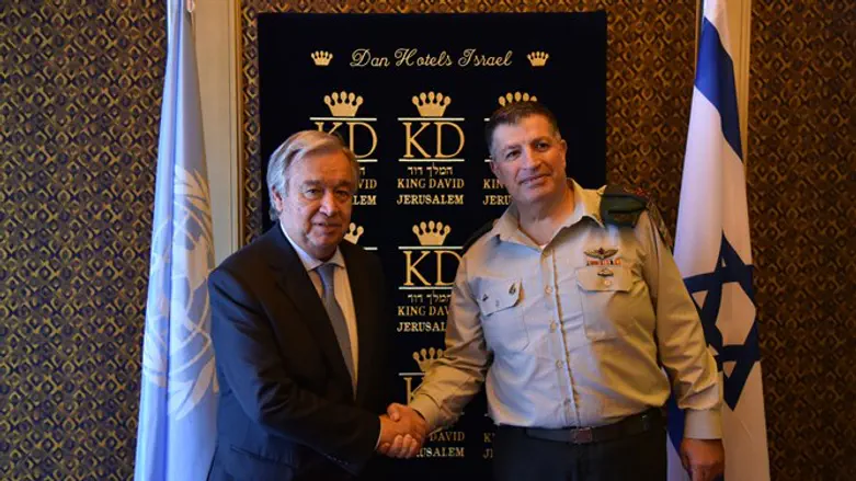 COGAT Yoav Mordechai (R) meets with UN Sec. Gen
