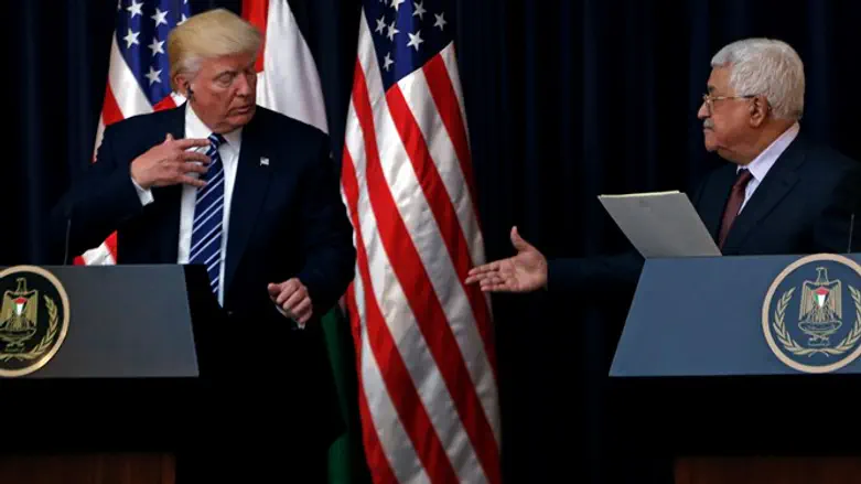 Donald Trump at join presser with Mahmoud Abbas in Bethlehem
