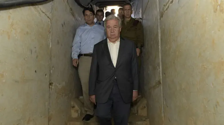 Antonio Guterres tours a Hamas terror tunnel