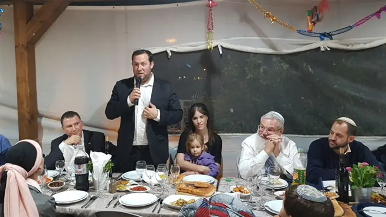 Edelstein, Dagan and Rabbi Ben Dahan in a sukkah last night