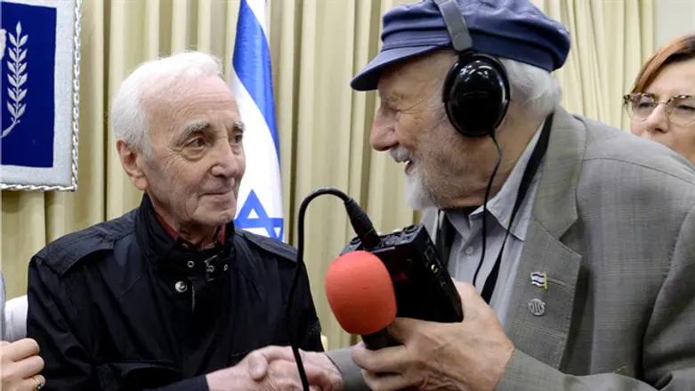Charles Aznavour at the Presidential residence in Jerusalem